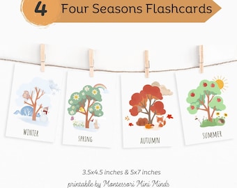 FOUR SEASONS Vocabulary, 4 Montessori Cards, Season Flash Cards Nomenclature, FlashCards PDF,Printable Cards Montessori, Seasons Preschool