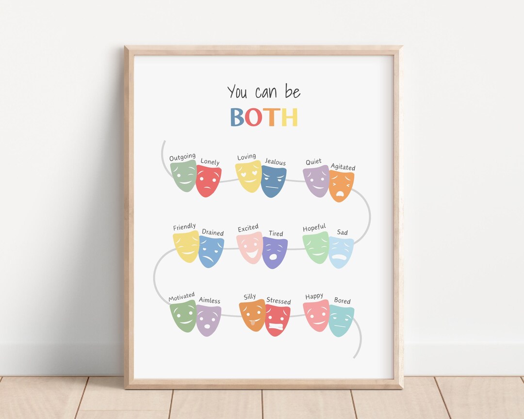 You Can Be Both Poster, Therapist Office Decor, Feelings Chart ...