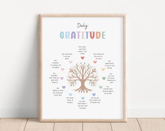 Pôster de gratidão diária: Mentalidade de crescimento para decoração de escritório de terapia, canto de calma, habilidades de enfrentamento para arte de parede em sala de aula