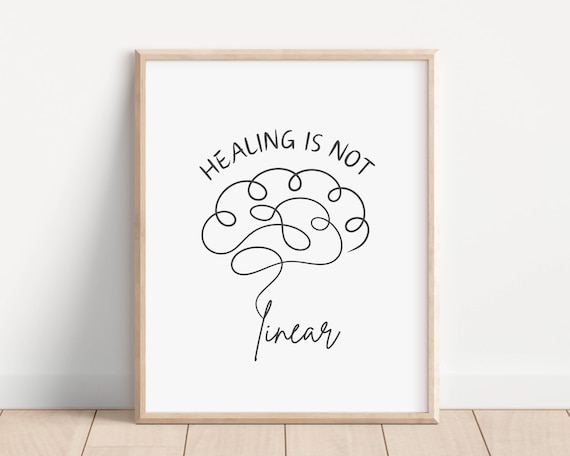 Healing Is Not Linear Wall Art, Deep Breathing Print, Mental Health Quote, Counsellor Decor, Psychologist Office Wall Art, Brain Poster