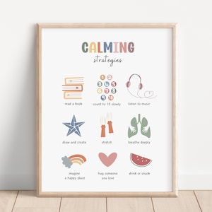 Calming Strategies Poster, Coping skills, Calm Down Corner, Self Regulation, Therapy Office Decor, CBT, School Counselor, Anxiety Relief