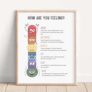 Rainbow Feelings thermometer, Feelings poster, Calm down corner, Self regulation poster, therapy office, Mental health, Zones of regulation