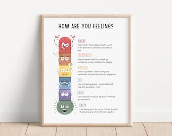 Rainbow Feelings thermometer, Feelings poster, Calm down corner, Self regulation poster, therapy office, Mental health, Zones of regulation