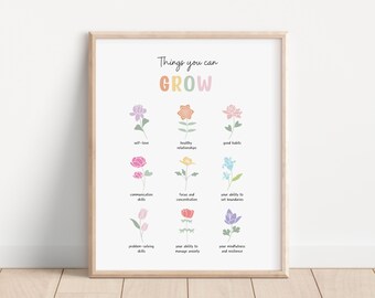 Self-Growth Poster, Mindfulness, Things You Can Grow, Self Affirmation Print, Growth Mindset, Self regulation, Therapy Office, Mental health