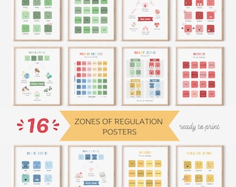 Zones Of Regulation Posters, Therapy Office Decor, Coping skills Self-Regulation, School Counselor, Feelings Scale, Mood Meter Mental Health
