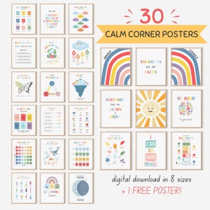 30 Calming Corner Poster, Therapie Bürodeko, Mindful Wandkunst für Kinder, Beruhigungs-Fähigkeiten, Schul Counselor Print, Gefühle Mentale Gesundheit