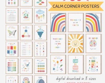 30 Calming Corner Posters, Therapy Office Decor, Mindful Wall Art for Kids, Calm Down Skills, School Counselor Print, Feelings Mental Health
