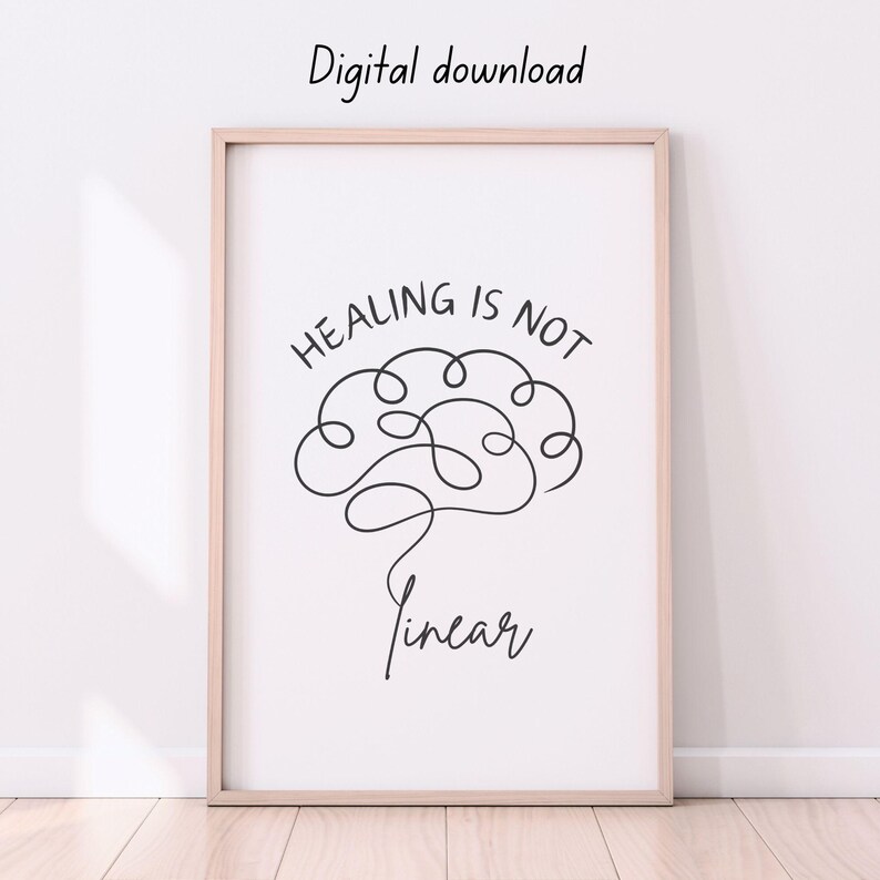 Healing Is Not Linear Wall Art, Deep Breathing Print, Mental Health Quote, Counsellor Decor, Psychologist Office Wall Art, Brain Poster image 4