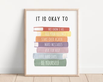 It&#39;s Okay to Not be Okay Poster, Be Yourself, Classroom Posters Quotes, Motivationl Kids Art, Educational Wall Art, Playroom Wall Art Decor