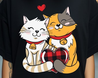 Camiseta de San Valentín con gato, corazón de San Valentín en formato SVG, corazón de búfalo de San Valentín en formato PNG, camiseta para amantes de los gatos, animales de San Valentín en formato PNG, diseño de sublimación de San Valentín