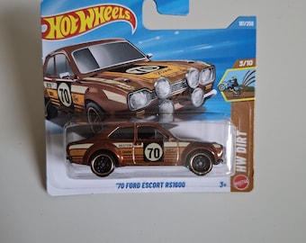 Hot Wheels '70 Ford Escort RS1600 Brązowy | Samochód rajdowy HW Dirt 1:64 Diecast | Ford Prezent dla miłośników samochodów