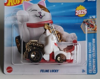 Hot Wheels Feline Lucky Lucky Cat Diecast Car Maneki Neko Prezent Słodka zabawka Kawaii Dekoracja biurkowa