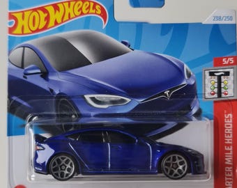 Hot Wheels Tesla Model S Karo Blau Tesla Spielzeugauto EV Diecast 1:64 Versiegelt