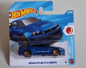 Hot Wheels Nissan Skyline GT-R BNR34 Niebieski | J-Imports 1:64 Samochód odlewany JDM | R34 Prezent dla miłośników samochodów