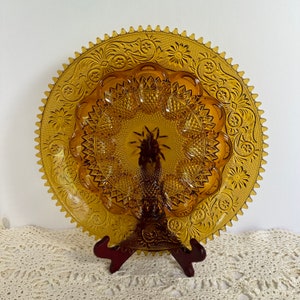 Vintage 70s Indiana Glass Amber Deviled Egg Platter Saw Tooth Edge Tiara Amber Sandwich/ Deviled Egg Lage Glass Dish 12.25&quot; in wide