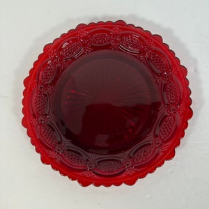 Ruby Red CAPE COD Dessert / Salad Plates &quot;1876&quot; Sandwich Glass by Wheaton for AVON Vintage Sauce Set of 5 Christmas Holiday