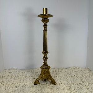 Tall Large Solid Brass Church Candle stick holder, Jesus, Mary, and Joseph Chruch Altar Candlestick solid bass 15.5&quot; tall