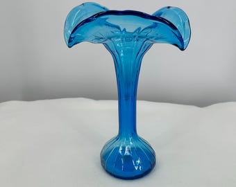 Vintage Handmade Cobalt Blue Flower Vase, Art Glass Blue and Flower petal shaped top; Collectable Glassware made in Italy 10.5" inches tall