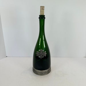 Vintage, Segura Viudas Forest Green Sparkling Spanish Empty Wine Bottle, Brut Reserva Heredad Green Glass Wine Bottle W/ornate Pewter Bottom