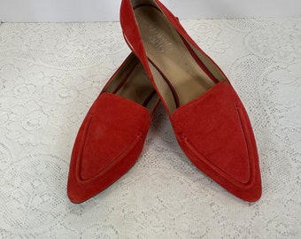 Damen Wohnungen, Klassische Franco Sarto, Suzie Loafers, Rote Wildleder Ballerinas, Größe 8M