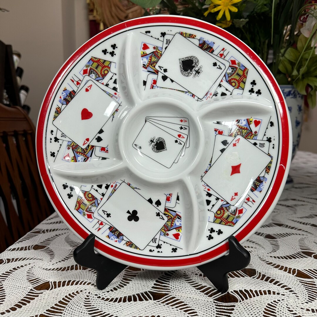 Vintage 1990s Playing Cards Serving Appetizer Tray for Entertaining