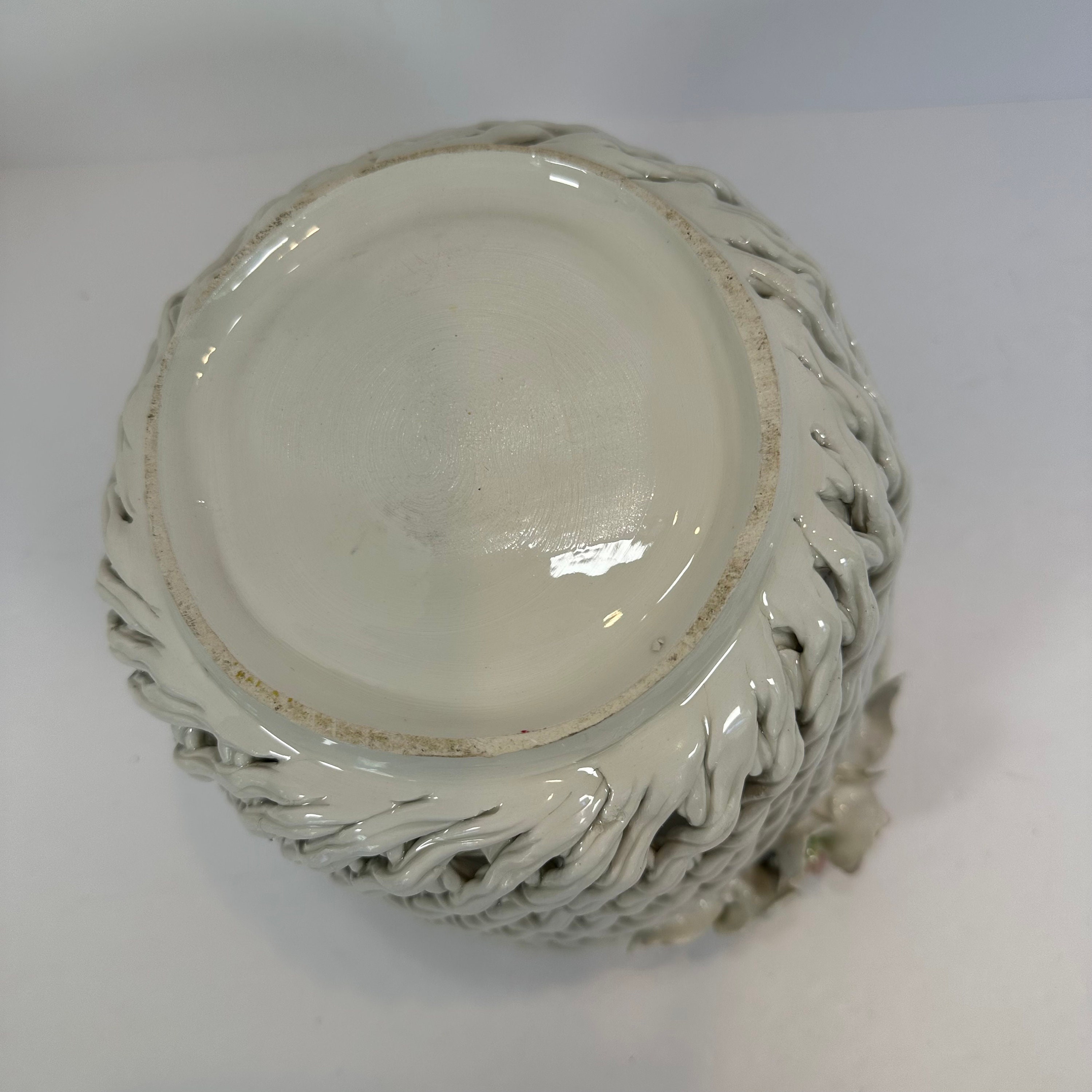 ヴィンテージ イタリア製 陶器 編み込み バスケット ウィーブ カシュ