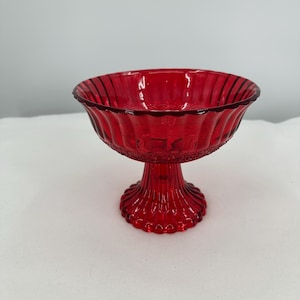 Vintage, Cranberry red Compote Dish, Fruit or Compote Pedestal or small Elegant Cranberry Candy Dish 5.75&quot; in Tall X 7&quot; Wide at top