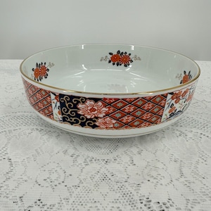 vintage, bordure dorée des années 1960, grand bol floral japonais Imari peint à la main 9,75 po. de large