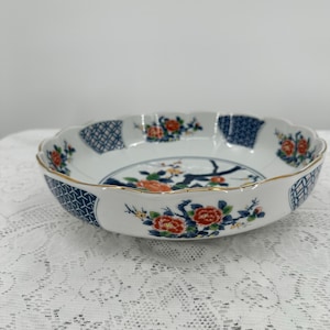 vintage, bordure dorée des années 1960, grand bol floral japonais Imari peint à la main 10,25 po. de large