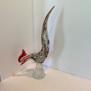 Vintage Murano Art Glass Pheasent Bird Clear, Italy Hand Blown 16.5" Tall