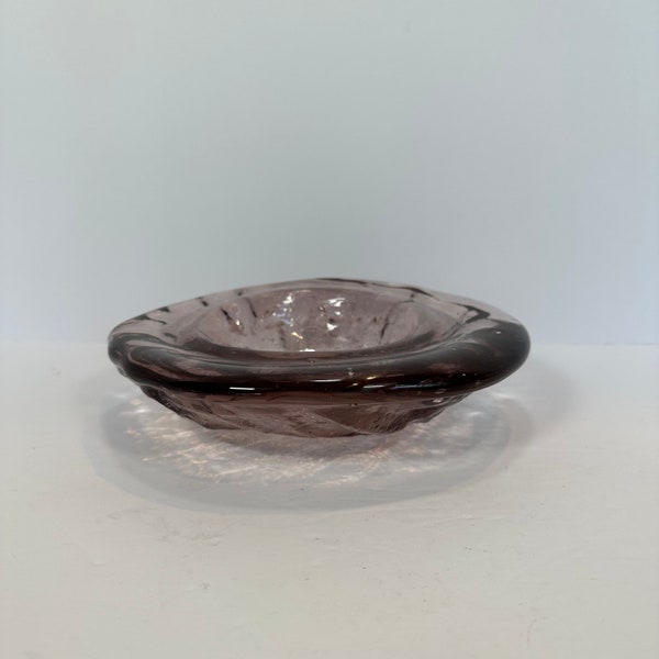 Vintage Blenko? Catchall Purple glass swirl, Trinket dish or ashtray 8.25" in wide