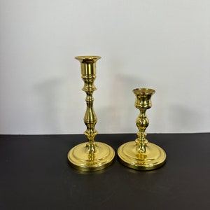 Set of two Baldwin Solid Brass Candlestick holders from India 7&quot; inch and 4&quot;inch tall