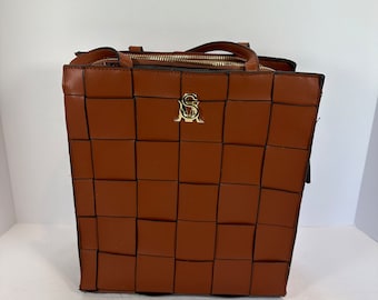 Steve Madden Btotey Woven Cognac Shoulder Bag EUC