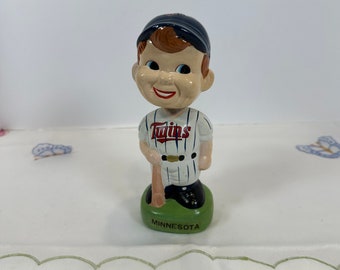 Vintage Rare, 1980er Jahre Minnesota Twins, Generic Boy Face Nickerchen Bobblehead grüne Basis 7,5 "Zoll hoch
