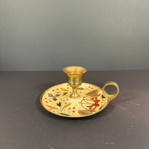 Cloisonne and Brass Holiday Berry Candlestick Holder Solid Brass Candlestick holder from India 2&quot; inch Tall and 4.5&quot;inch wide