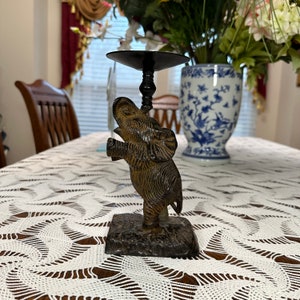 Vintage, Elephant Metal Candle Holder Candlestick Heavy Metal 8.25" inches Tall