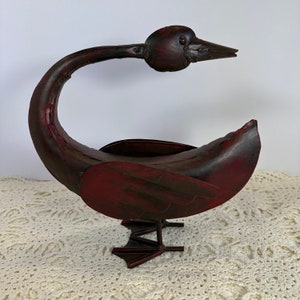 Vintage Tin Red Bird/Brass Goose, Duck Looking backwards Home Decoration 9.5&quot; in Tall X 9&quot; in wide