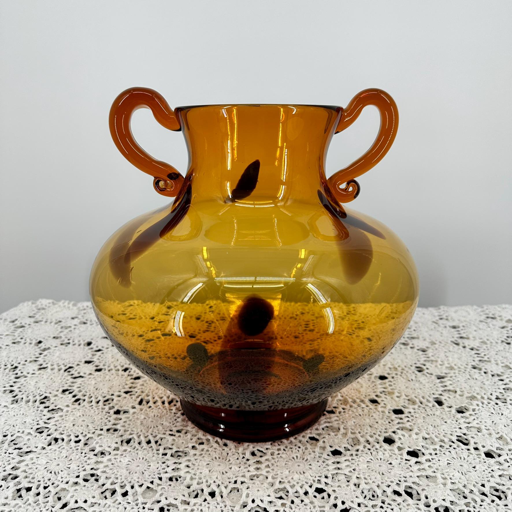 Vintage Studio Amphora Hand-blown Glass Brown Circle on Amber