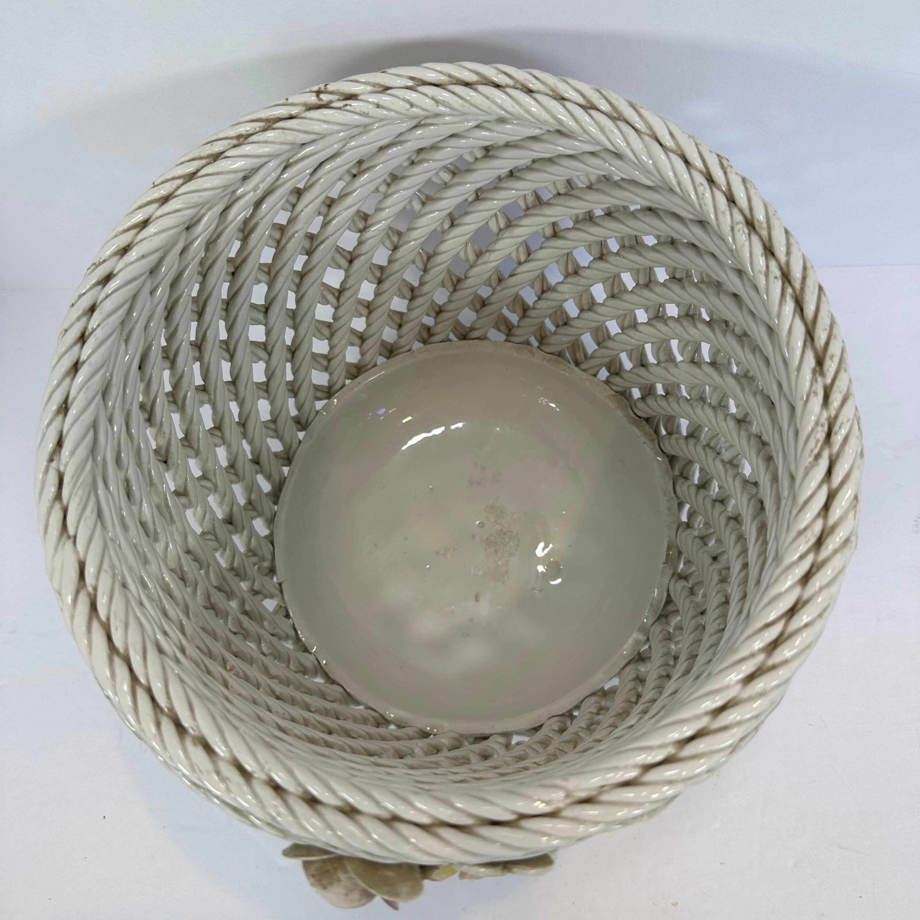 ヴィンテージ イタリア製 陶器 編み込み バスケット ウィーブ カシュ