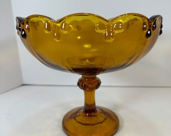 Vintage Indiana Glass Amber Compote, Tear Drop Pedestal Bowl, Thanksgiving Decor
