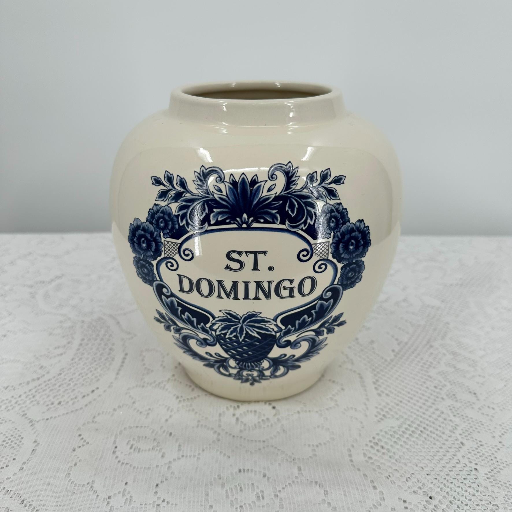 Vintage Royal Delft Blue Like Tobacco Jar Blue and White St. Domingo Tobacco  Jar, Blue and White Without Lid, 7