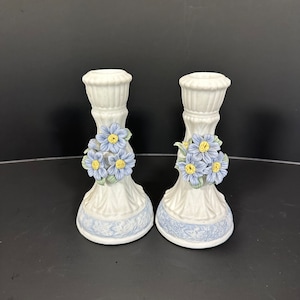 Vintage 1998 Hermitage Pottery Fine Porcelain Collection Candlestick holders TX528 Set of two 5.5&quot; in Tall