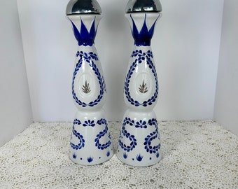 Vintage set of two Clase Azul Tequilla Bottle 750 ML Hand painted Empty Bottle Hand painted