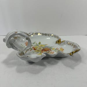 Antique, 1800s Carl Tielsch Altwasser German Porcelain Serving dish with floral design and Gilled gold trim decorative bowl 13&quot; in wide