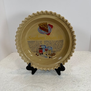 Vintage, Universal Trumps Corp., Cooking Pie Dish,&quot; Southern Pecan Pie&quot;, Recipe Plate, Pie Pan, Ceramic Pie Dish, Bakeware 11&quot; inch