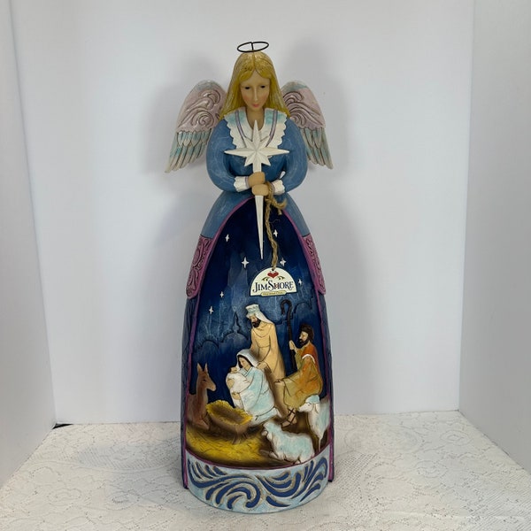 Vintage, Jim Shore, Nativity Angel Figurine, Enesco, Mary, Joeseph and Jeus Christ Story of Jesus, Resin statue 20" in Tall, 4059402