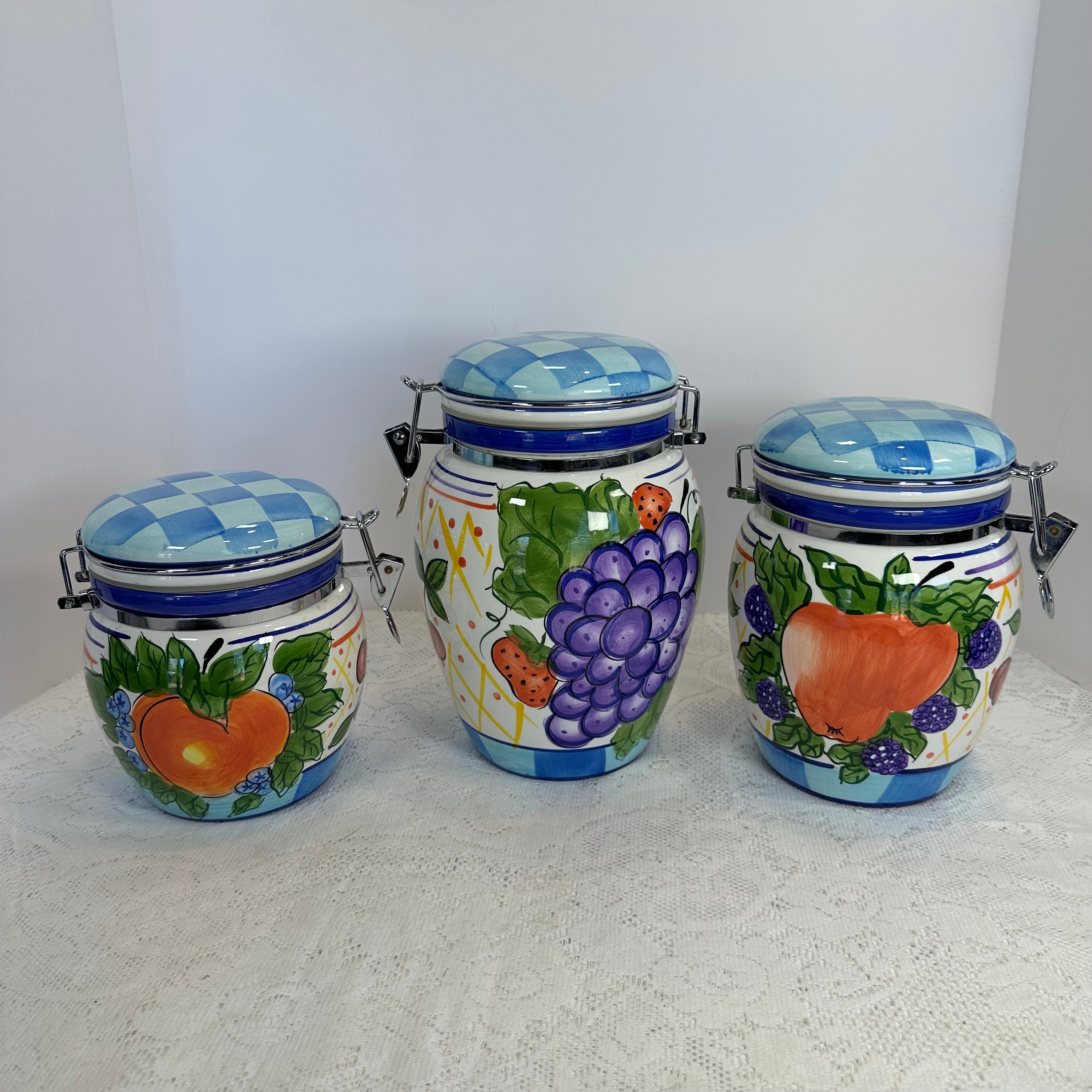 3色の瓶詰め風オブジェ3個set    ハンドメイド雑貨 Vintage, Set of THREE, Capriware Michael's Orchard Canister Set