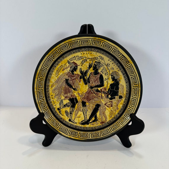 Vintage Greek Clay Mercury, Athena, Zeus, Wall Plate Tradition