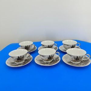 Vintage Japanese Kutani Hand-Painted Tea Set for Six | Elegant Porcelain Teacups & Saucers | 5 oz Capacity | Collectible Oriental Decor
