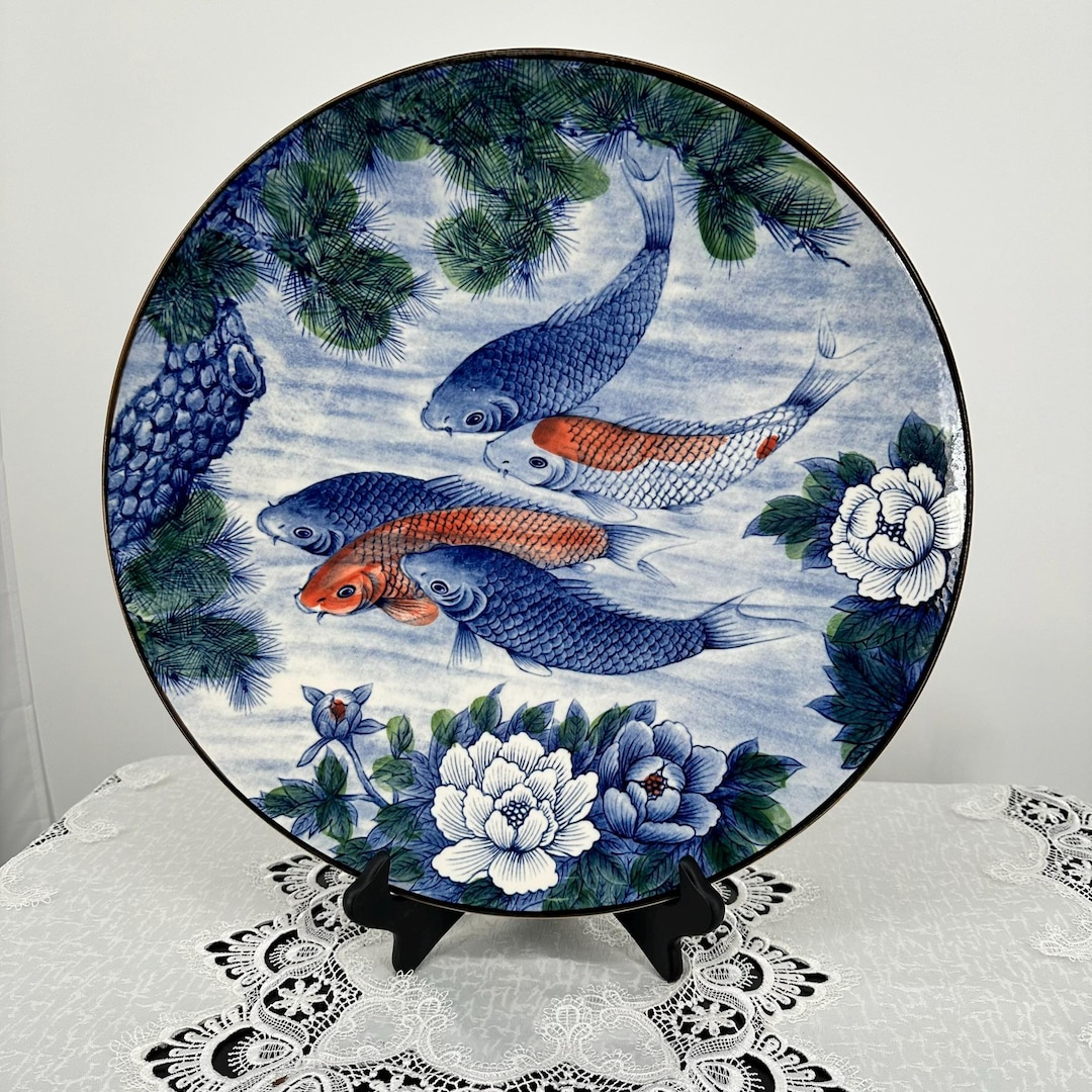 骨董　皿　鯉 旧家 古伊万里 伊万里焼 染付 大皿 魚 鮒 鯉 27.5cm 裏印あり